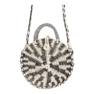 NWT! Street Level Black & Cream Woven Paper Straw Round Cross-Body Bag.